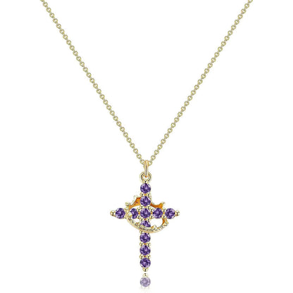 Women's 14k Gold Plated Sterling Silver Necklace | Elegant Cross and Crown Design for All Occasions 14