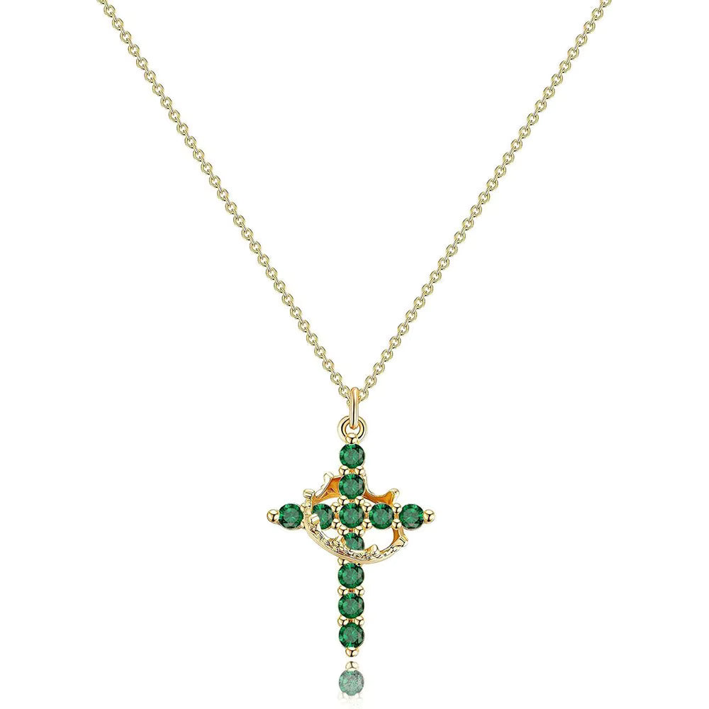Women's 14k Gold Plated Sterling Silver Necklace | Elegant Cross and Crown Design for All Occasions 15