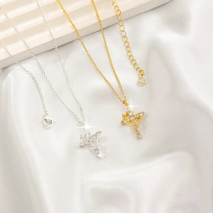 Women's 14k Gold Plated Sterling Silver Necklace | Elegant Cross and Crown Design for All Occasions 2