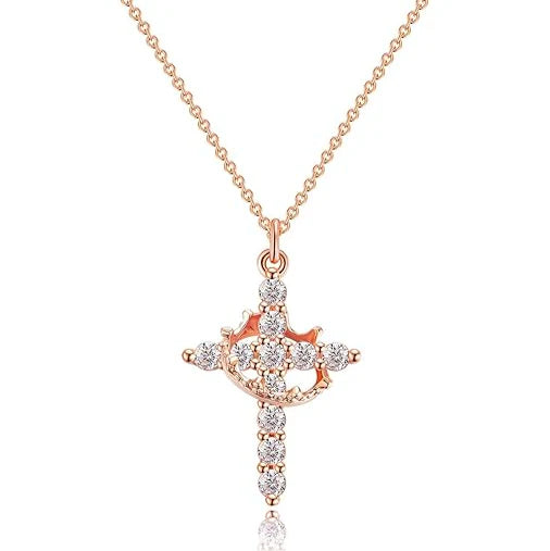 Women's 14k Gold Plated Sterling Silver Necklace | Elegant Cross and Crown Design for All Occasions 4