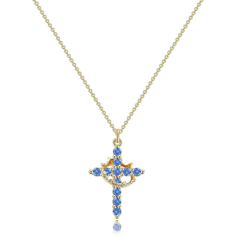 Women's 14k Gold Plated Sterling Silver Necklace | Elegant Cross and Crown Design for All Occasions 6