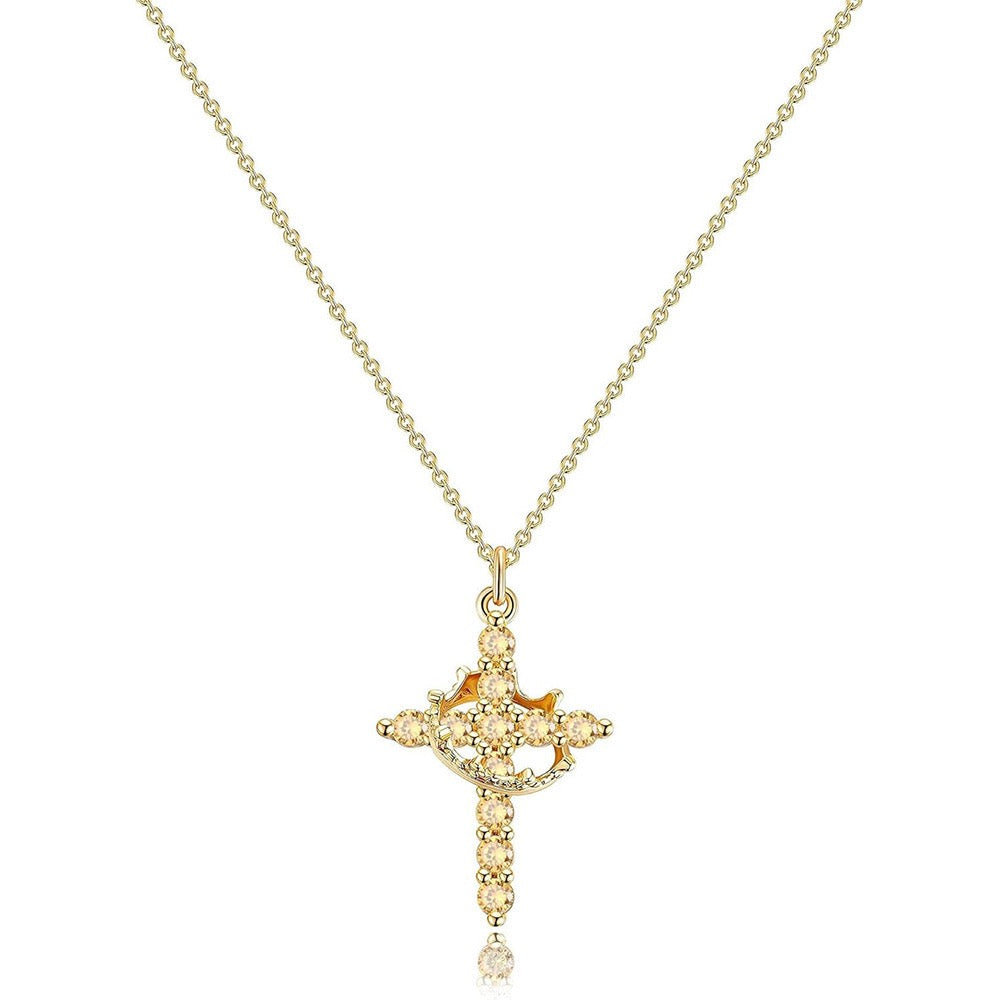 Women's 14k Gold Plated Sterling Silver Necklace | Elegant Cross and Crown Design for All Occasions 7