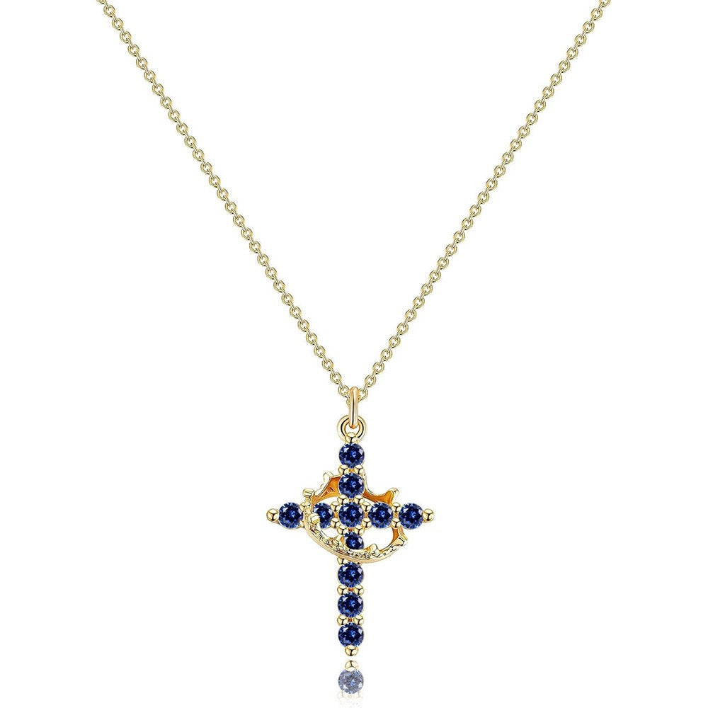 Women's 14k Gold Plated Sterling Silver Necklace | Elegant Cross and Crown Design for All Occasions 8