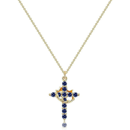 Women's 14k Gold Plated Sterling Silver Necklace | Elegant Cross and Crown Design for All Occasions 8