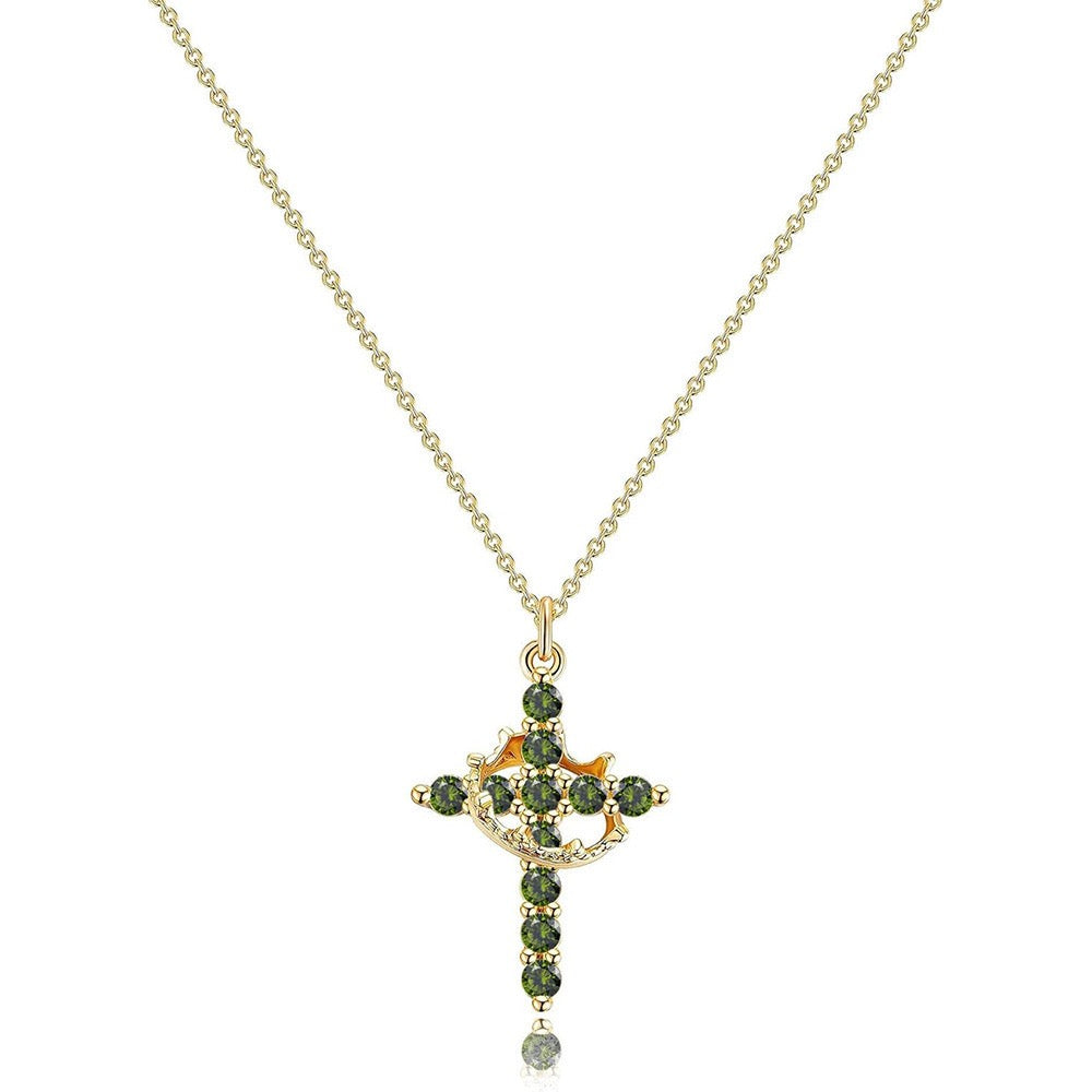 Women's 14k Gold Plated Sterling Silver Necklace | Elegant Cross and Crown Design for All Occasions 9