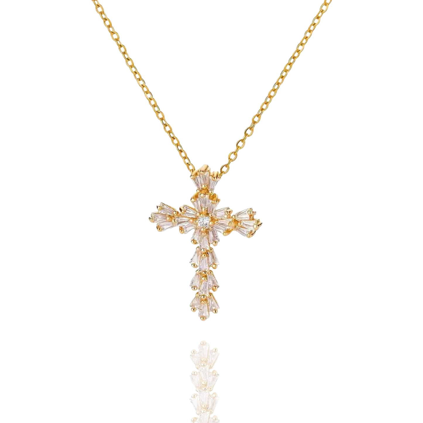 Women's Gold Plated Cross Necklace | Elegant Zirconia Pendant Jewelry 0