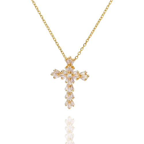 Women's Gold Plated Cross Necklace | Elegant Zirconia Pendant Jewelry 0