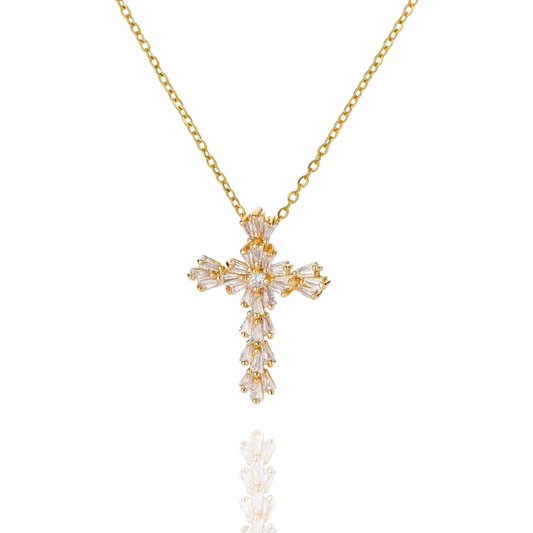Women's Gold Plated Cross Necklace | Elegant Zirconia Pendant Jewelry 0