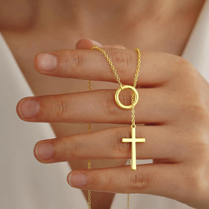 Women's Gold Plated Layered Necklace | Stylish Double Layer Cross Pendant Jewelry 1