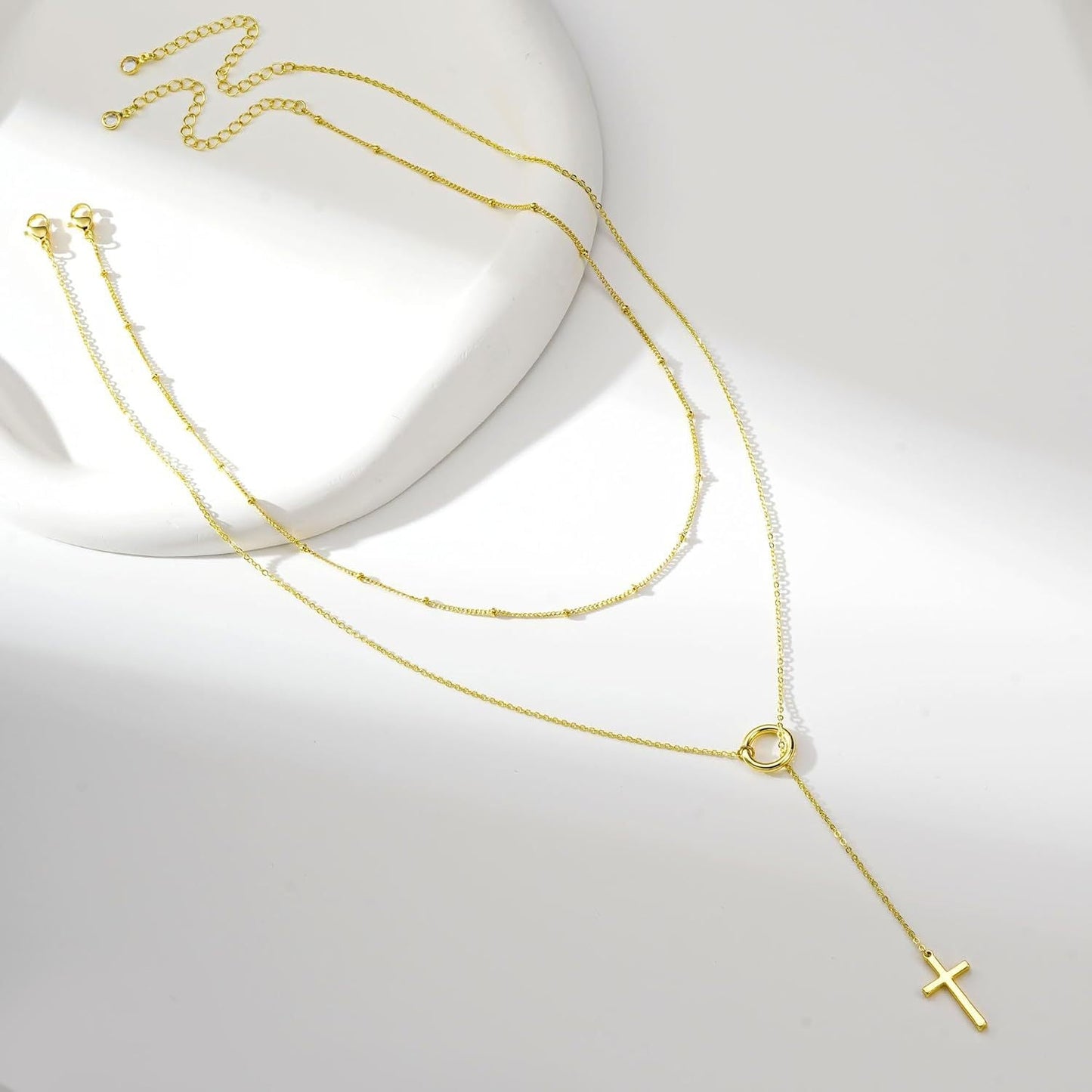 Women's Gold Plated Layered Necklace | Stylish Double Layer Cross Pendant Jewelry 2
