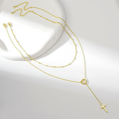 Women's Gold Plated Layered Necklace | Stylish Double Layer Cross Pendant Jewelry 2