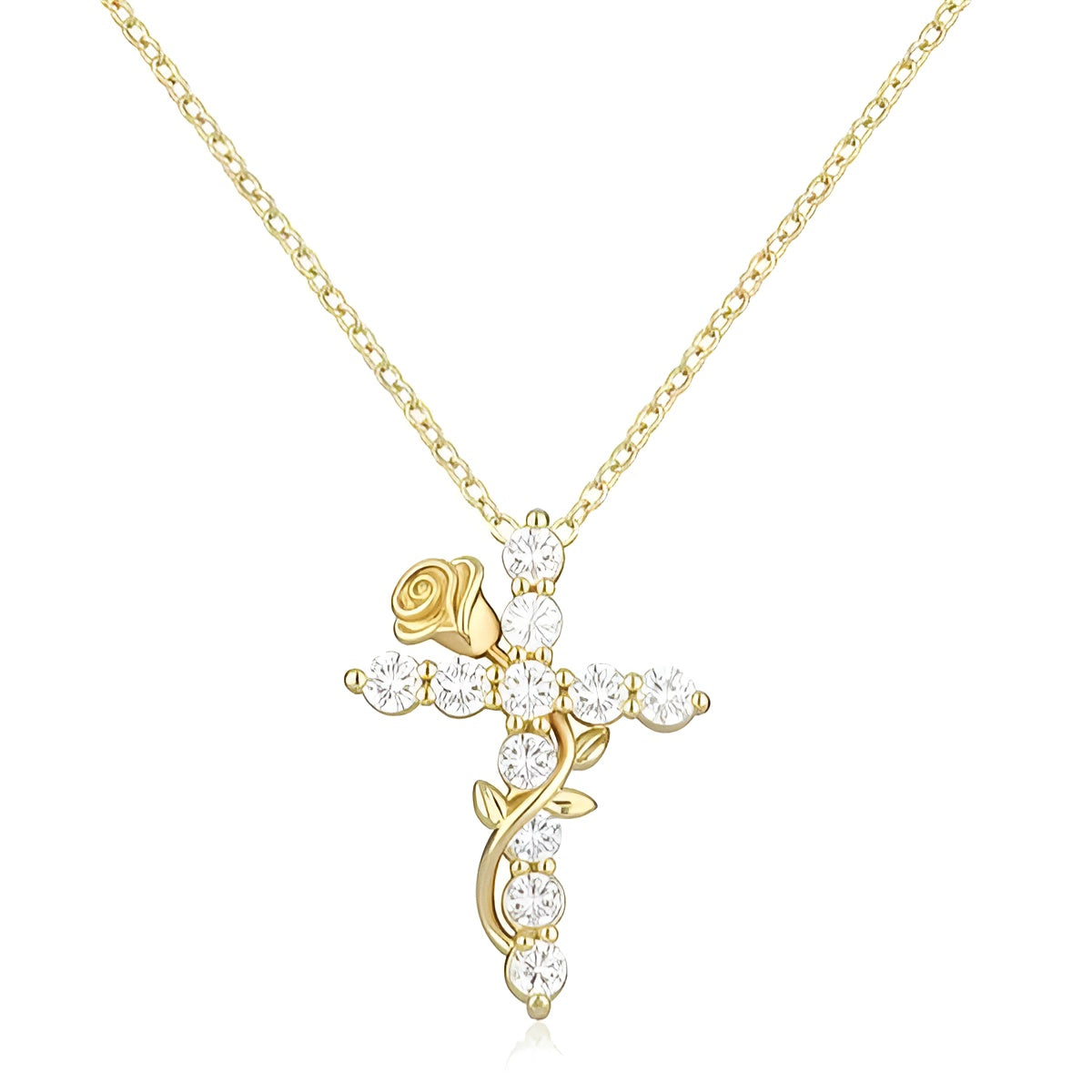Women's Gold Plated Necklace | Elegant Cubic Zirconia Rose Pendant Jewelry 3